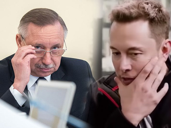 Александр Беглов, Илон Маск//Коллаж/"Фонтанка"/кадр из видео YouTube